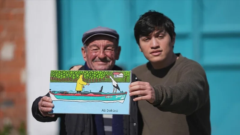 Priateľstvo medzi Yarenom, bocianom a rybárom „strýkom Ademom“ sa odrazilo na plátne mladíka s autizmom